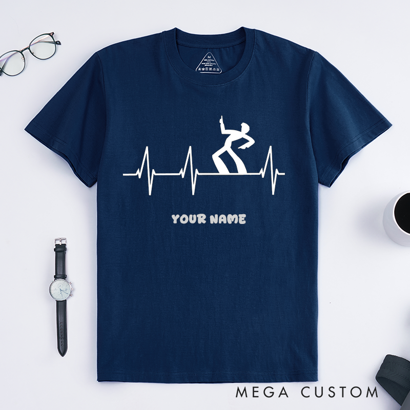 Personalized Dance Pulse T-Shirts Unisex Custom Name Gift Cool Dancer Silhouette Graphic Tee Unique Heartbeat Design Present for Dance Lovers