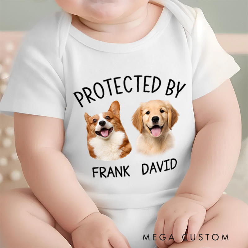 Personalized Protected By Photo Baby Onesie Gift for Baby Tee Cute Dog Gifts
