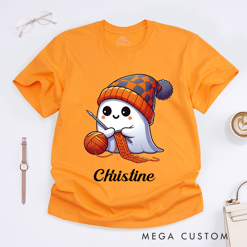 Personalized Halloween Ghost Classic T-Shirts for Knitting Lovers Funny Kintting Shirt 