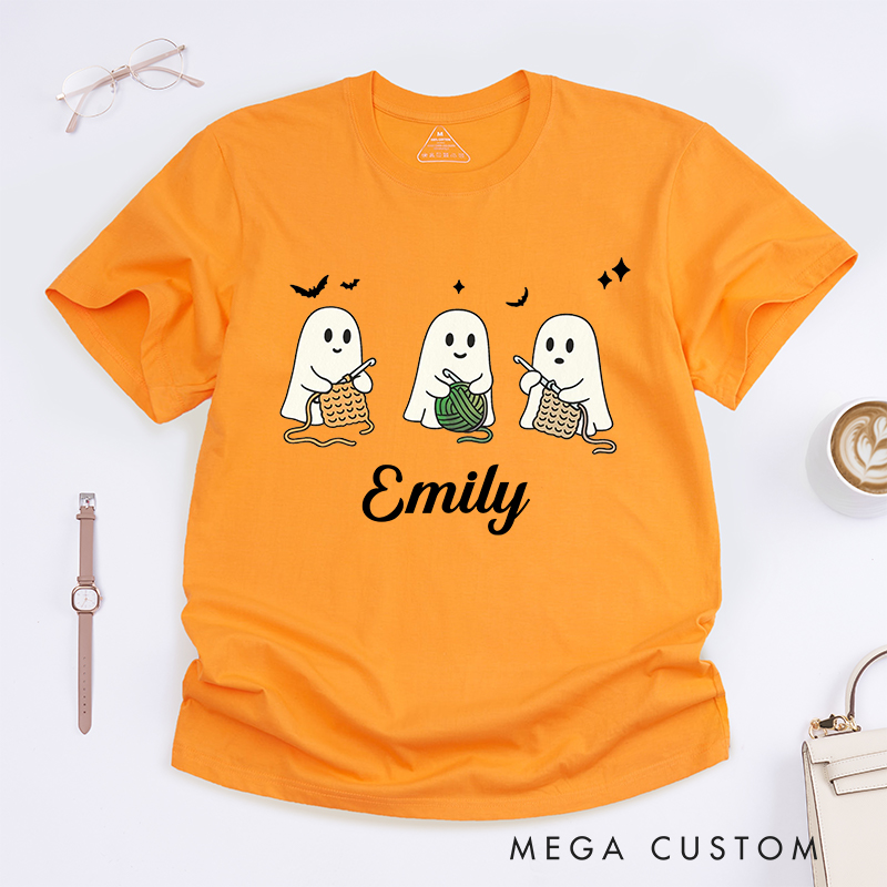Personalized Crochet Ghost Classic T-Shirts for Crocheting Lovers Halloween Gift for Crocheter