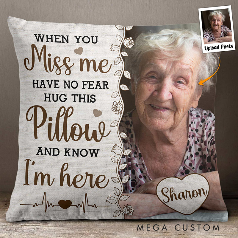 Personalized Photo Memory Pillow with Name Hug This Pillow And Know I'm Here Sympathy Bereavement Gift 