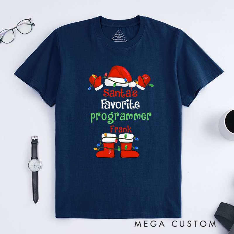 Personalized Santa's Favorite Programmer T-Shirt Computer Technology Lovers Shirt Christmas Gift for Geek Nerd