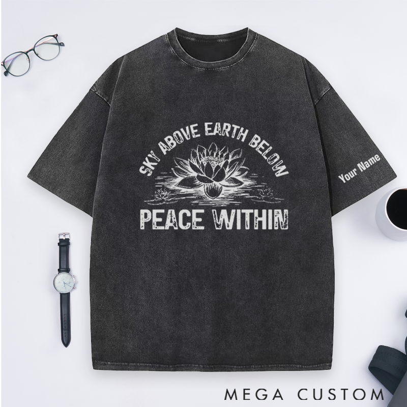 Personalized Yoga T-Shirt with Sky Above Earth Below Peace Within Design Perfect Gift for Yoga Lover