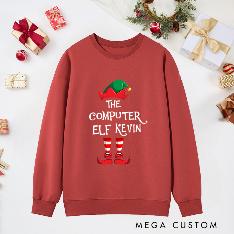 Personalized the Computer Elf Christmas Sweatshirts Programmer Technology Lovers Sweatshirts Christmas Gift for Geek