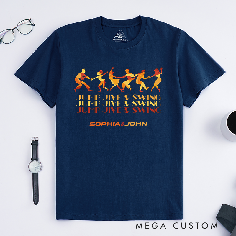 Personalized Jump Jive And Swing Dance T-Shirts Retro Swing Dance Gift for Dancer Men Women Custom Name Tee Unisex Cool Dancewear Present