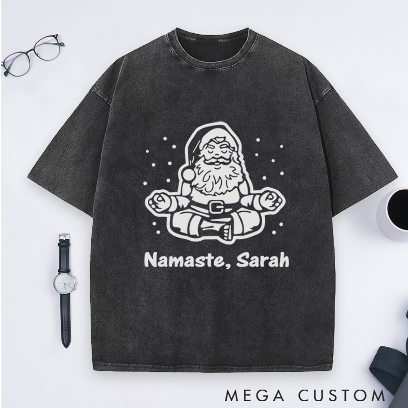 Personalized Santa Yoga T-Shirt with Namaste Design Perfect Gift for Yoga Lover and Christmas
