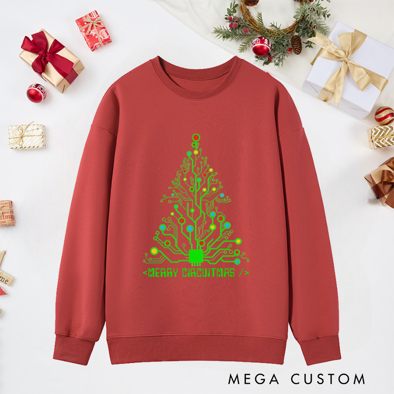 Personalized Merry Circuitmas Classic Sweatshirts Programmer Computer Technology Lovers Sweatshirts Christmas Gift for Geek