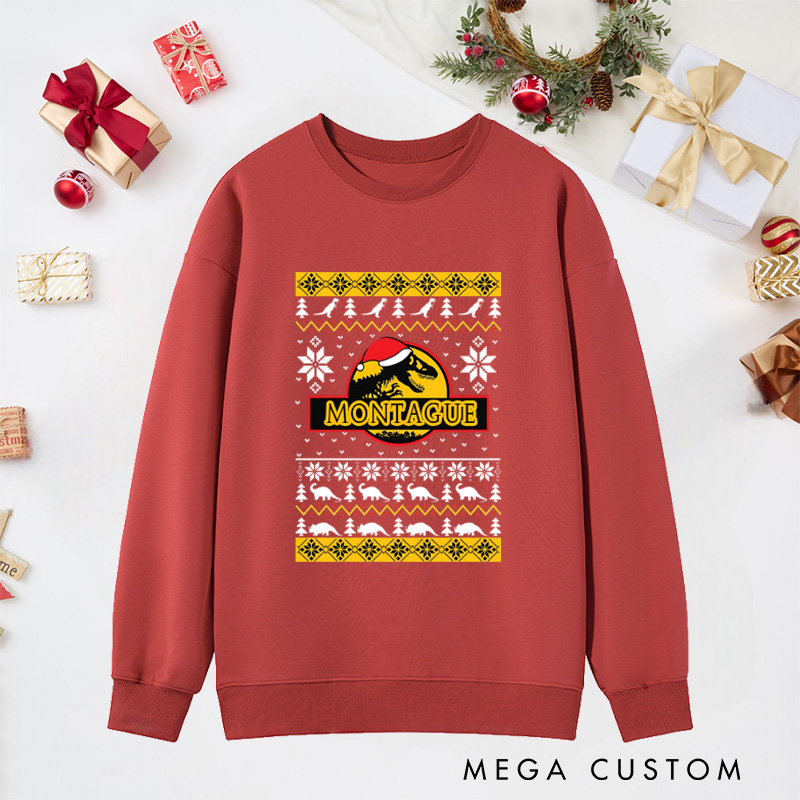 Personalized Merry Christmas Sweatshirts Dinosaur Elements Sweatshirts Christmas Gift for Geek Nerd Lovers