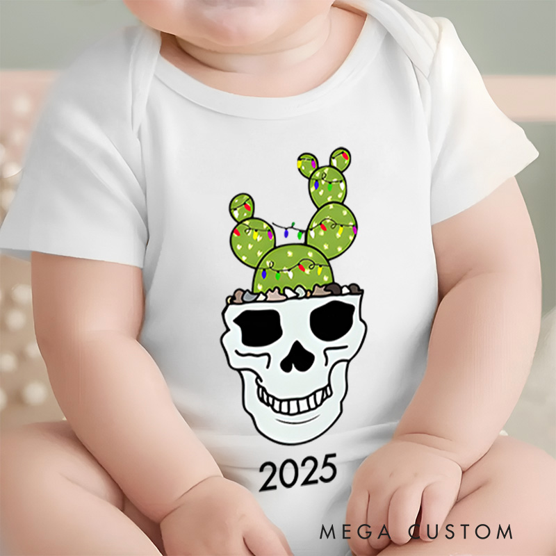 Personalized Cactus Skull Christmas Baby Onesie Perfect for a Unique and Fun Holiday Celebration Baby Onesie