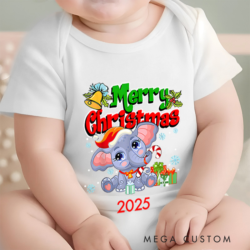 Personalized Elephant Merry Christmas Baby Onesie Perfect for Celebrating a Baby’s First Holiday Season Baby Onesie