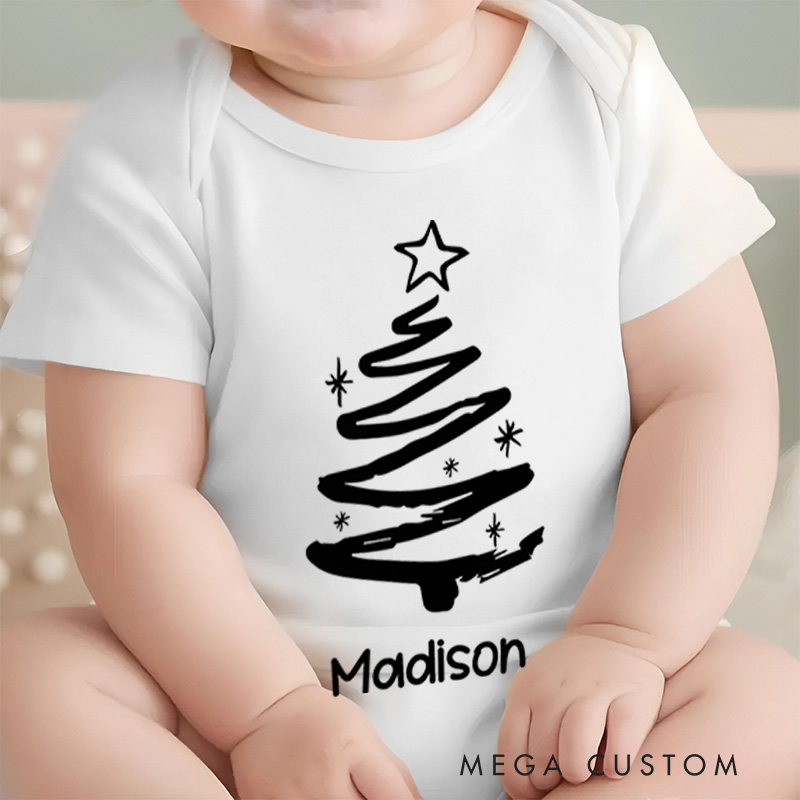 Personalized Christmas Tree Silhouette Baby Onesie Perfect for Adding Elegance to Holiday Celebrations Baby Onesie