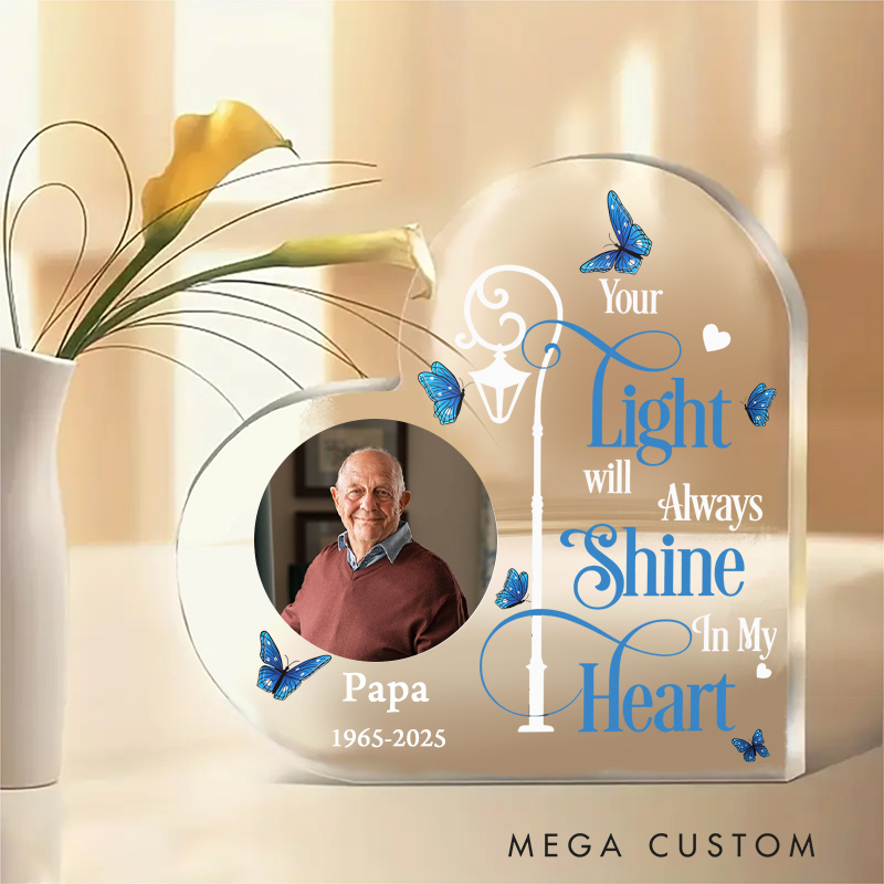 Personalized Memorial Plaque Your Light Will Always Shine In My Heart Acrylic Block Sympathy Gifts for Family Bereavement Keepsake