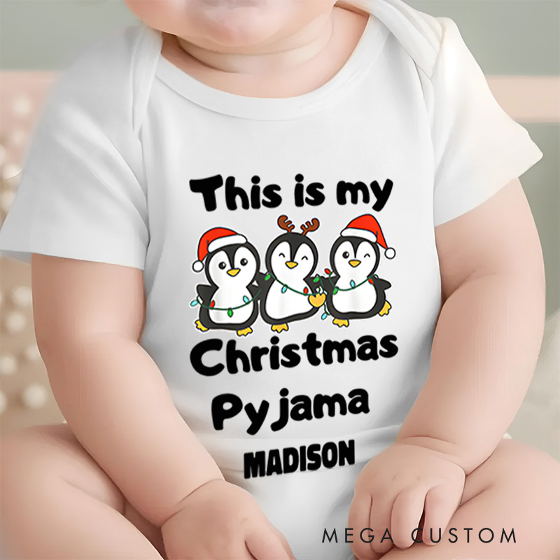 Personalized Christmas Pajama Penguins Baby Onesie Perfect for Adding Whimsy to Holiday Celebrations Baby Onesie