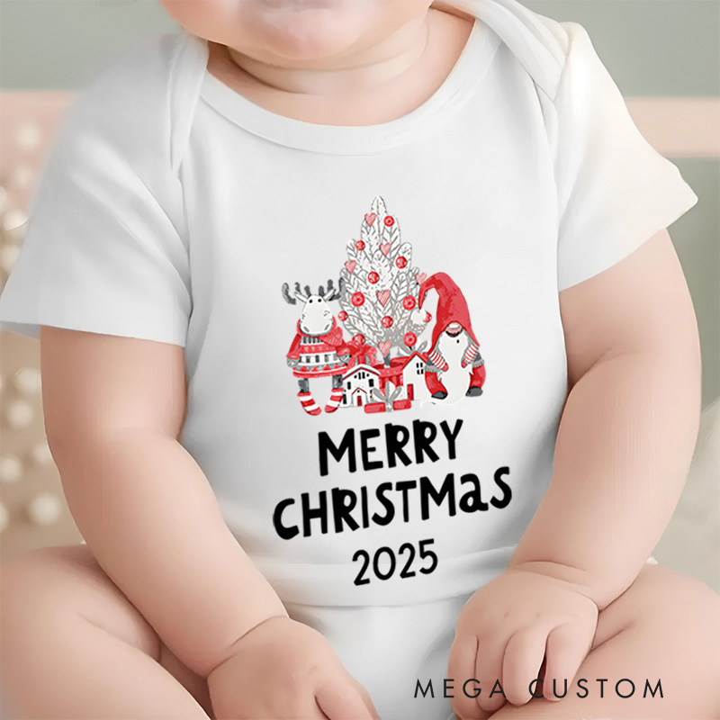 Personalized Christmas Tree and Santa Baby Onesie Perfect for Celebrating the Holiday Season with Joy Baby Onesie