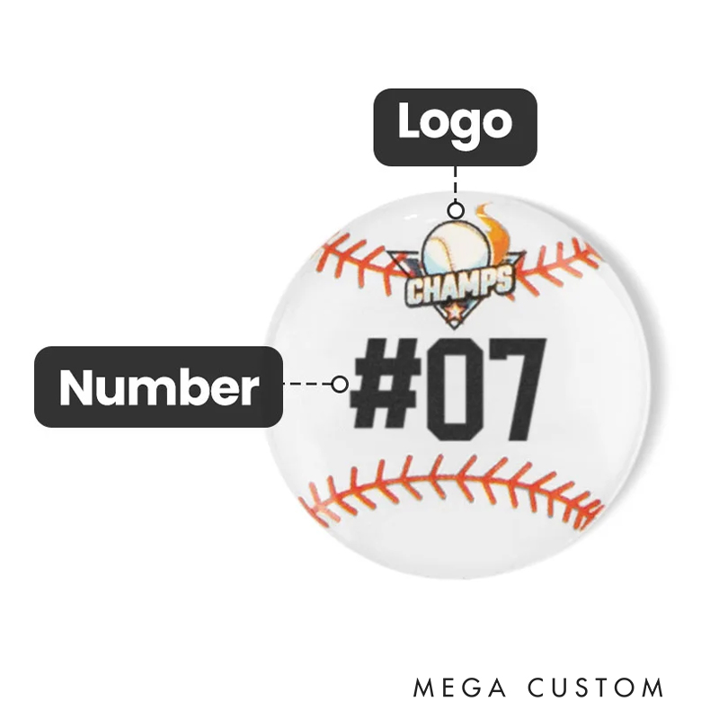 Personalized Baseball Team Pin Badge with Custom Name and Number  