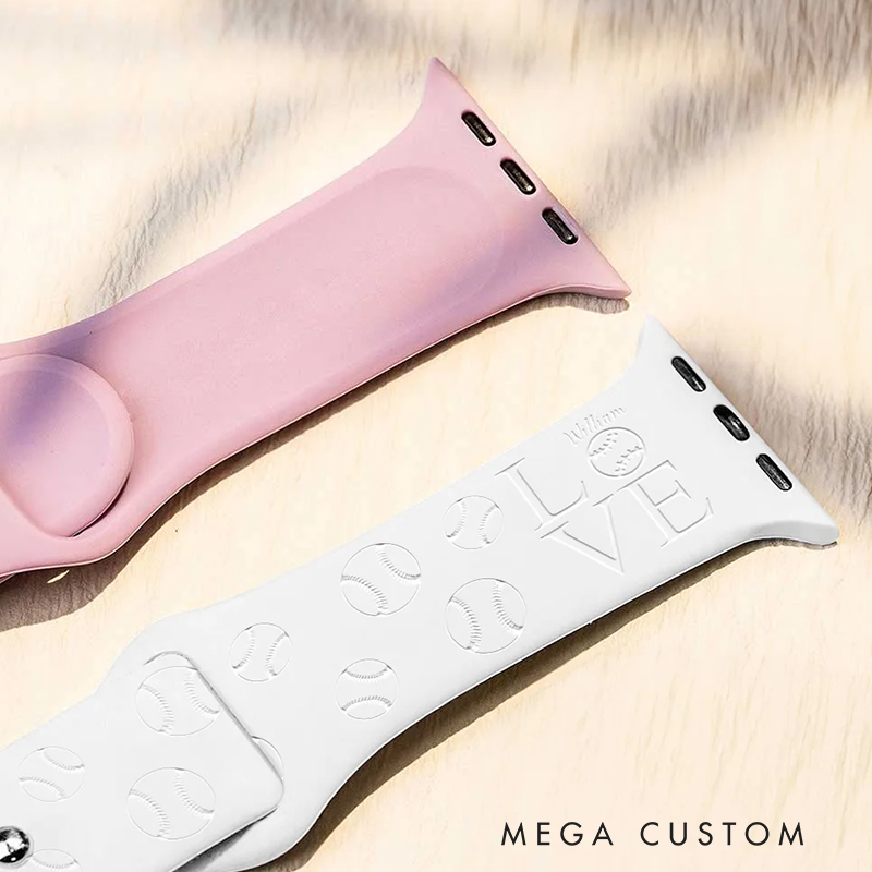 Personalized Baseball Themed Silicone Watch Band with Custom Name  