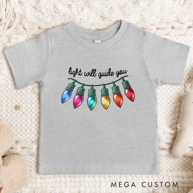 Personalized Festive String Lights with Guiding Message Christmas Kids T-Shirt