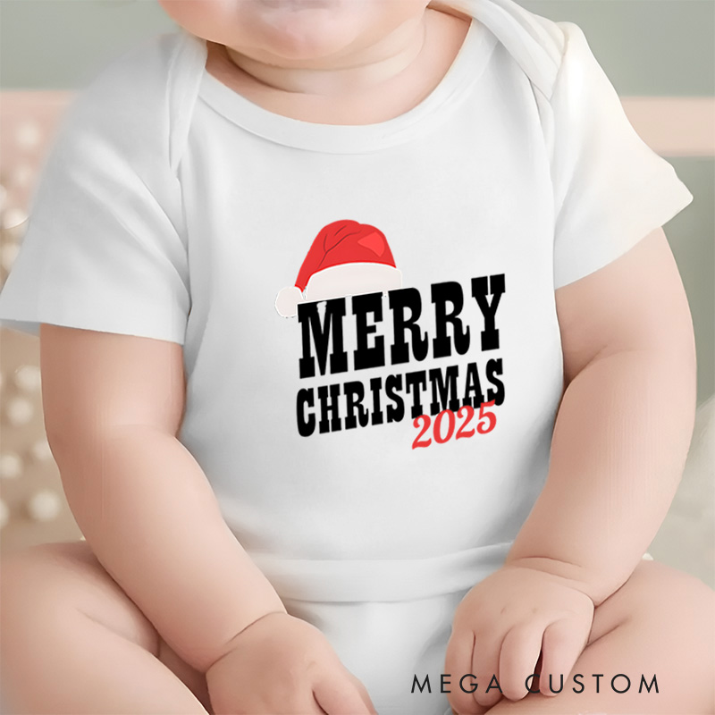 Personalized Merry Christmas Text Baby Onesie Perfect for Adding Festive Charm to Holiday Outfits Baby Onesie