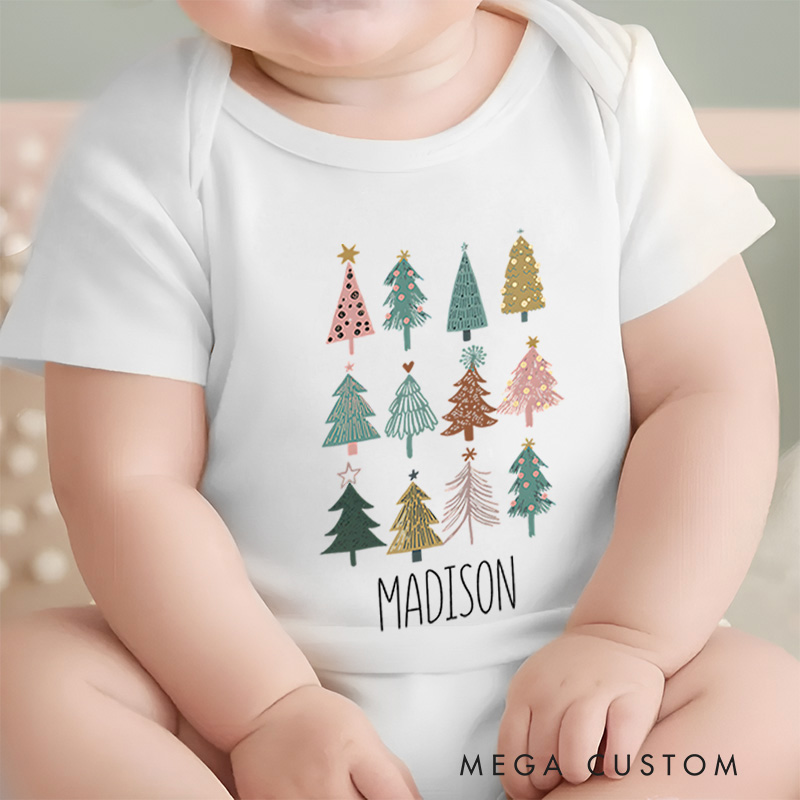 Personalized Christmas Forest Baby Onesie Perfect for a Charming and Nature-Inspired Holiday Celebration Baby Onesie