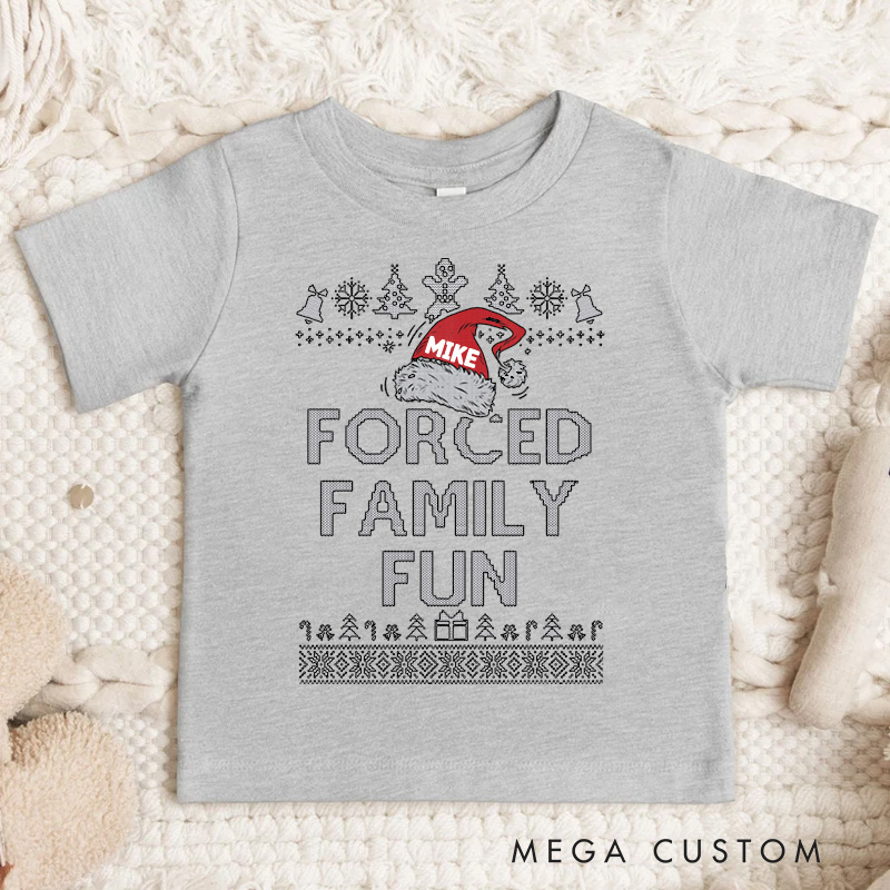 Personalized Forced Family Fun with Santa and Holiday Icons Christmas Kids T-Shirt