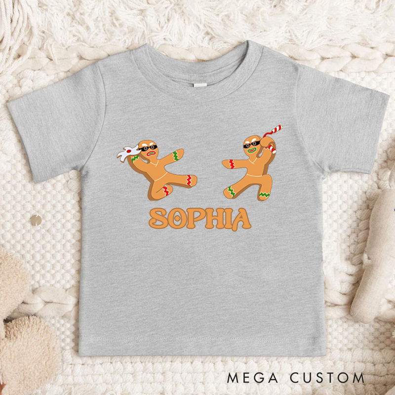 Personalized Gingerbread Ninjas in Action Christmas Kids T-Shirt