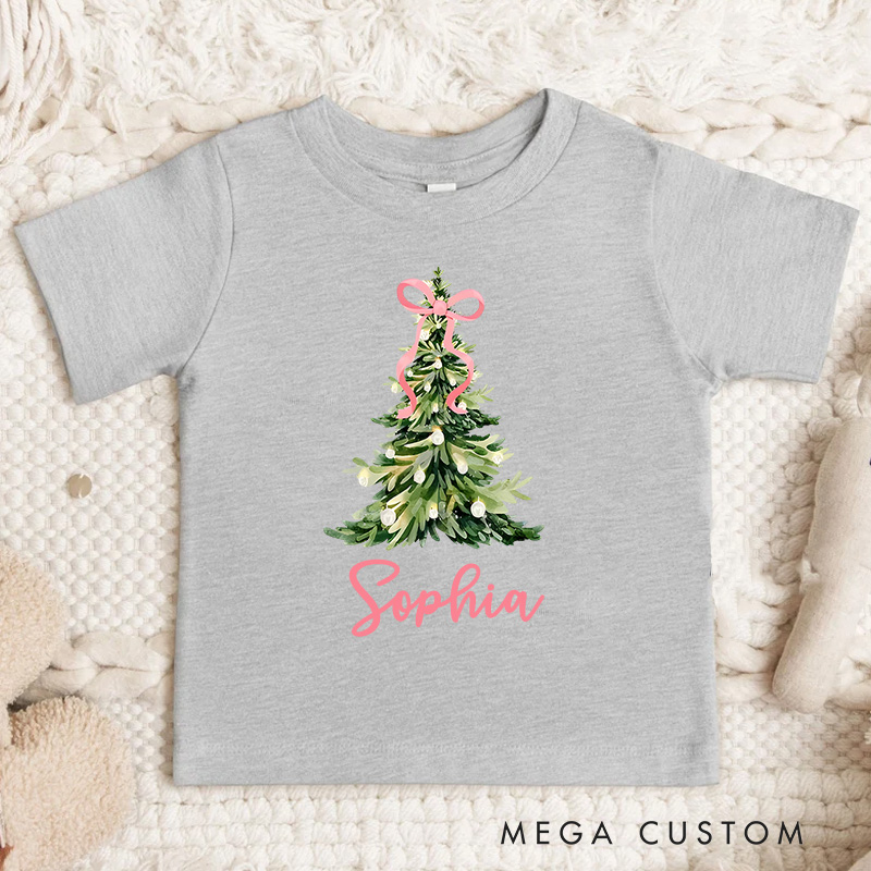 Personalized Christmas Tree with Delicate Name Detail Christmas Kids T-Shirt