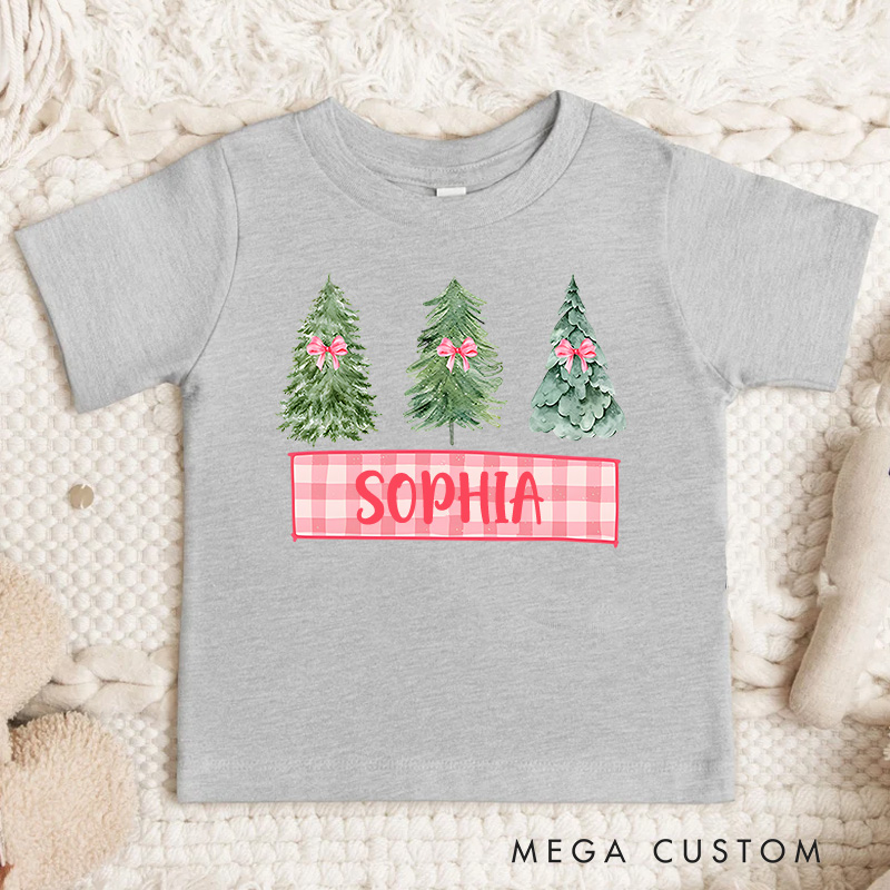 Personalized Trio of Christmas Trees with Plaid Accents Christmas Kids T-Shirt