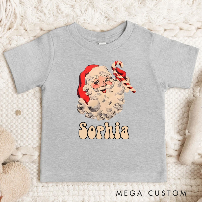 Personalized Vintage Santa with Cheerful Expression Christmas Kids T-Shirt