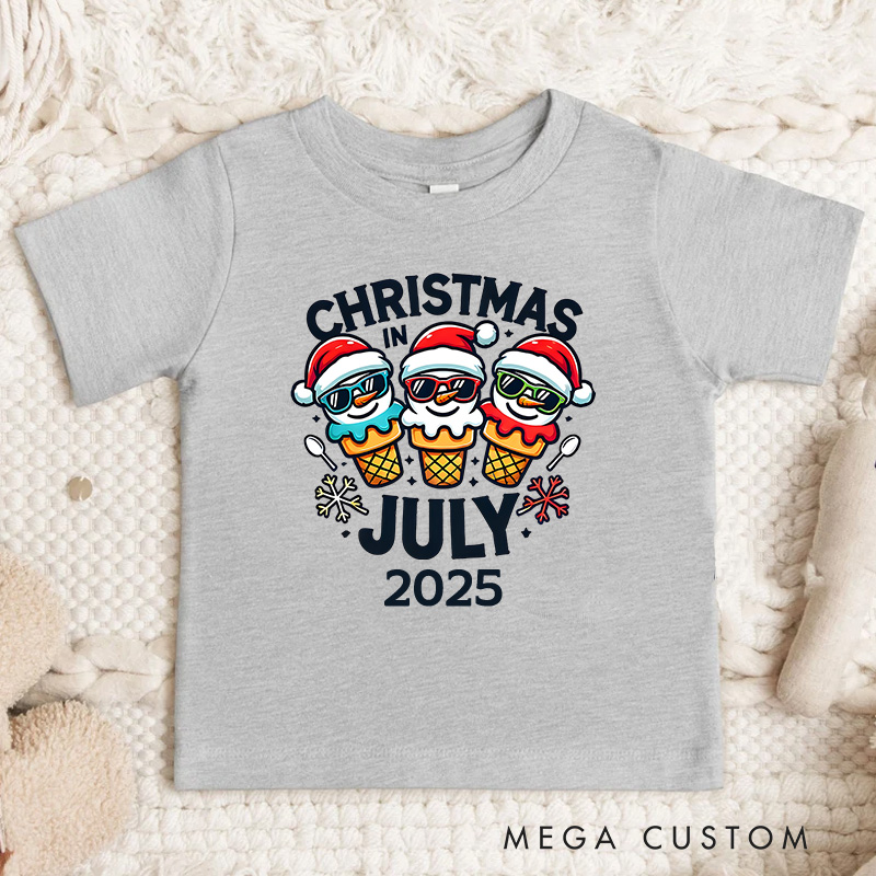 Personalized Christmas in July with Sunglasses Snowmen Christmas Kids T-Shirt
