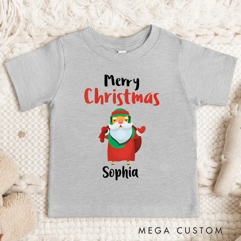 Personalized Santa with Gift Bag and Merry Christmas Text Christmas Kids T-Shirt