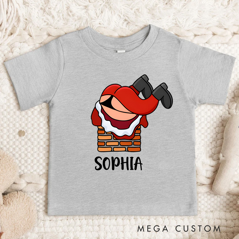 Personalized Santa Stuck in Chimney with Striped Pants Christmas Kids T-Shirt