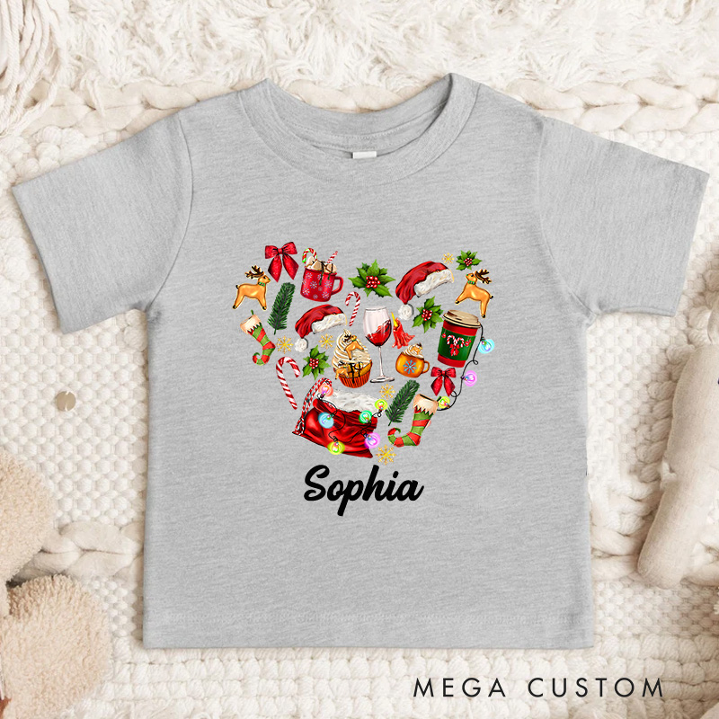 Personalized Heart Shape Made of Christmas Decorations Christmas Kids T-Shirt