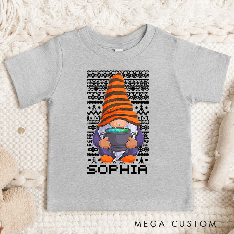 Personalized Christmas Gnome with Stars and Festive Details Christmas Kids T-Shirt