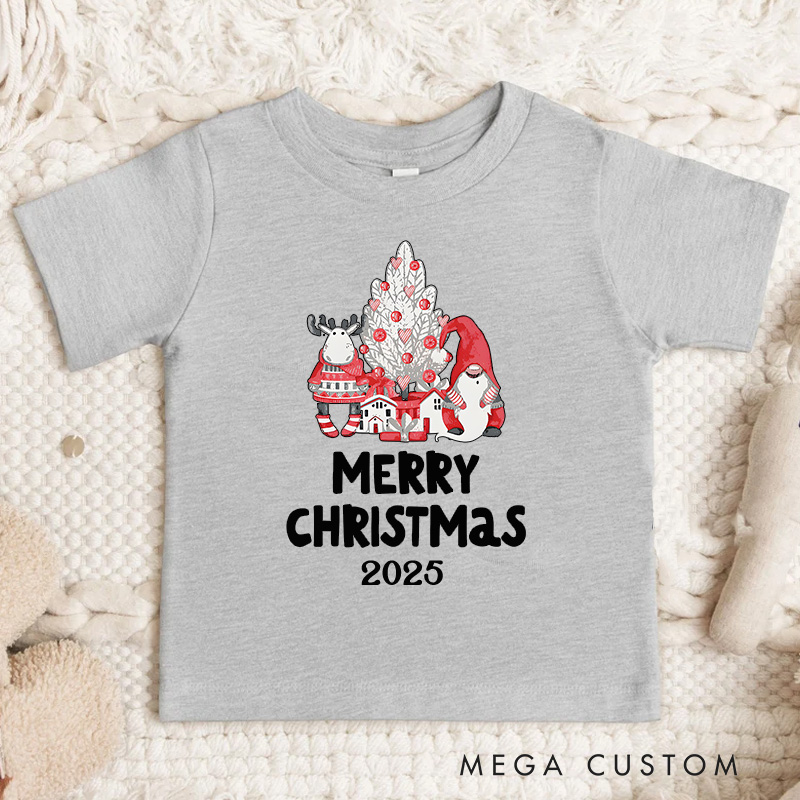 Personalized Santa with Merry Christmas Text and Snowflakes Christmas Kids T-Shirt