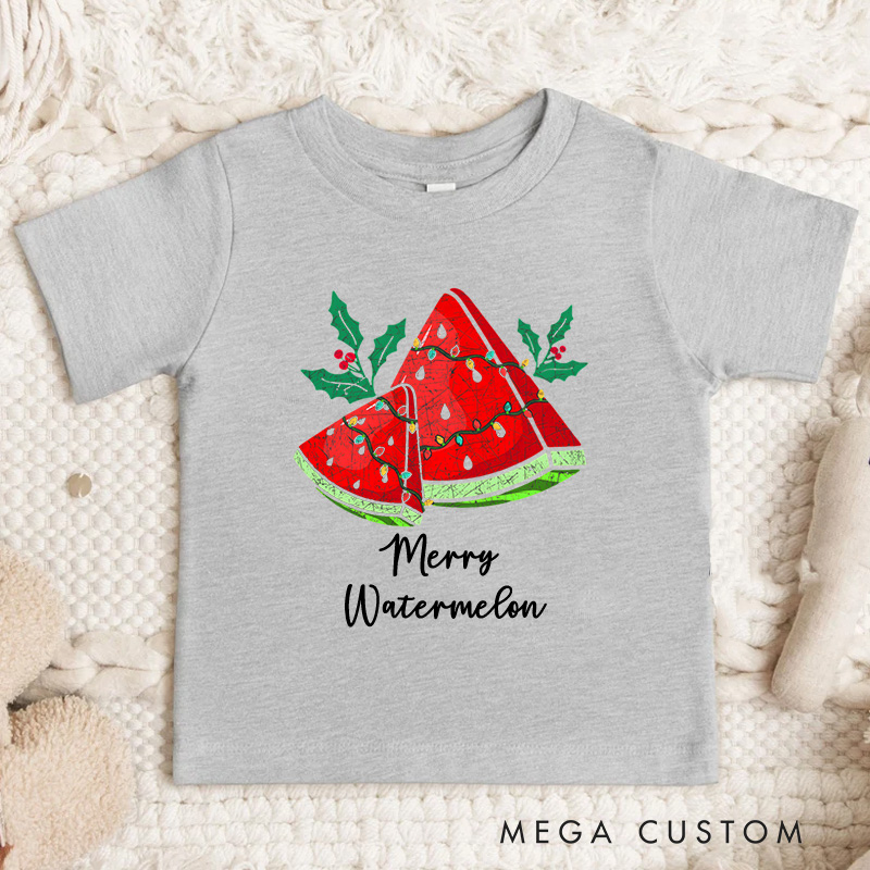 Personalized Watermelon Slice with Festive Holiday Twist Christmas Kids T-Shirt