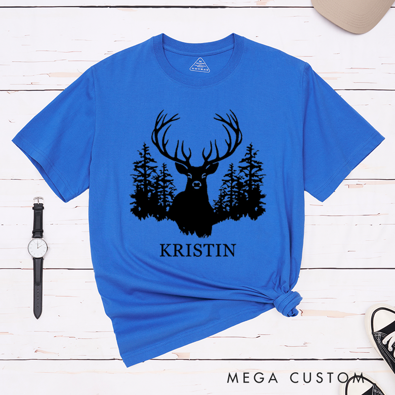 Personalized Deer and Forest T-Shirt Gift for Hiking Outdoors Nature Lover