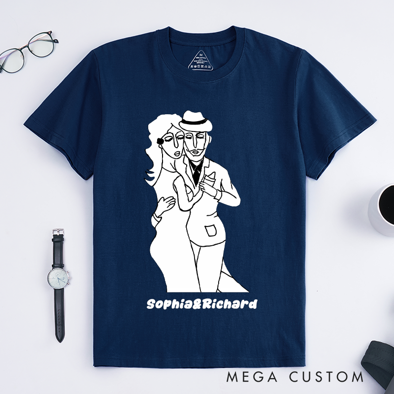 Personalized Abstract Couple Dance T-Shirts Unique Artistic Line Art Custom Name Gift for Men and Women Romantic Present for Lovers Dancers