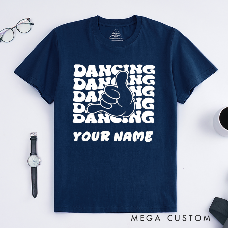 Personalized Dancing Hand Gesture T-Shirts Unisex Cool Retro Dance Gift Custom Name Fun Graphic Tee Unique Present for Dancer Friend 