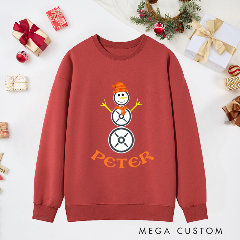 Personalized Christmas Classic Sweatshirts with Weight Plate Snowman for Fitness Enthusiasts Bodybuilders and Gym Lovers
