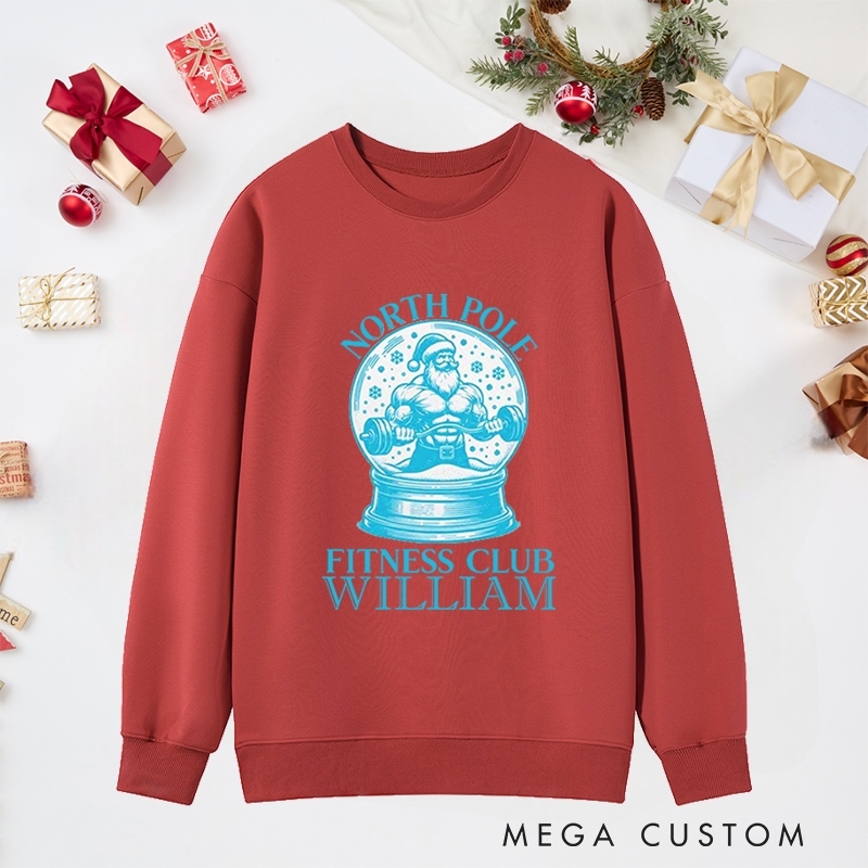 Personalized Christmas Classic Ugly Sweatshirts with Santa Snow Globe for Fitness Enthusiasts Bodybuilders and Gym Lovers