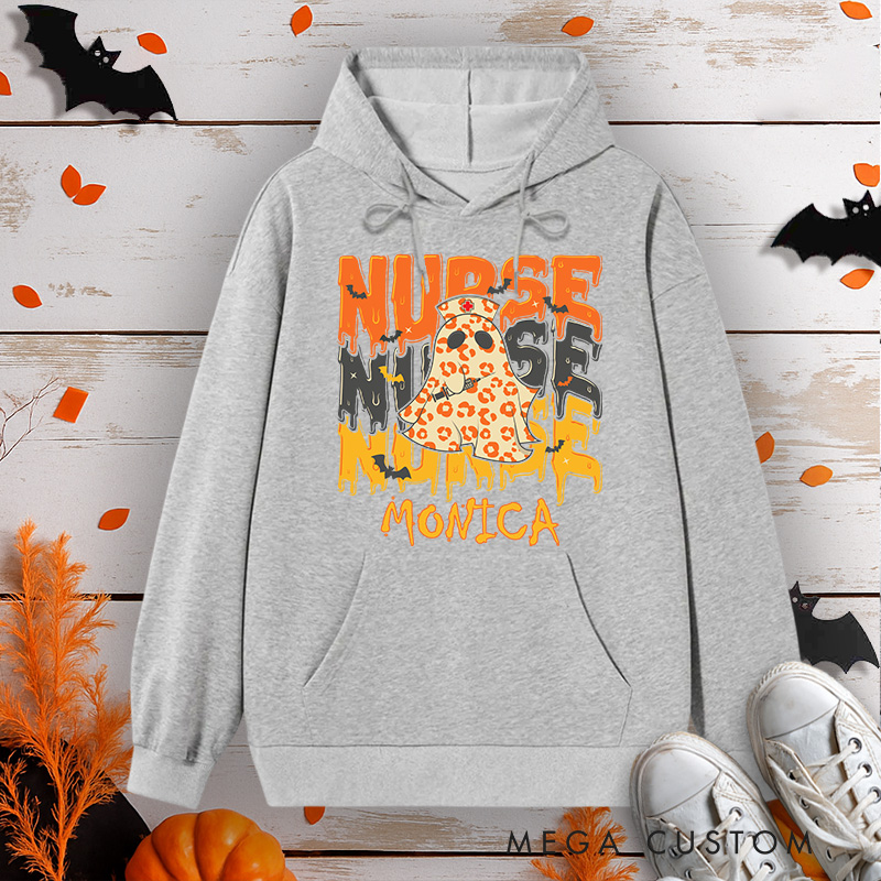 Personalized Hoodies for Nurse Customized Ghostly Design Hoodies Halloween Nurse Hoodie