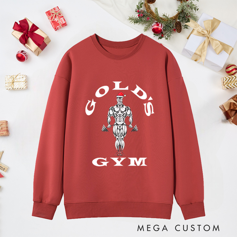 Personalized Christmas Classic Ugly Sweatshirts with Bodybuilder with Santa Hat Print for Fitness Enthusiasts Bodybuilders and Gym Lovers