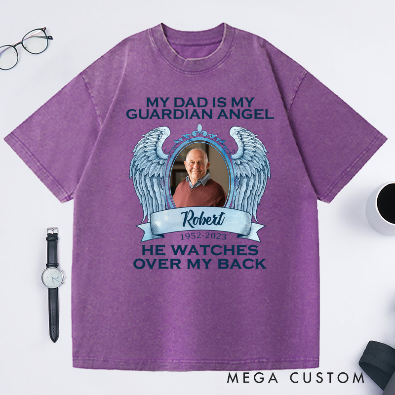 Personalized in loving Memory Washed T-Shirt Rest in Peace Shirt Heaven Shirt Custom Photo Shirt My Dad Is My Guardian Angel Shirt