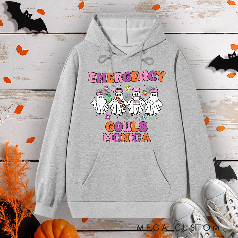 Personalized Hoodies for Nurse Customized Emergency Ghouls Nurse Design Hoodies Halloween Nurse Hoodie