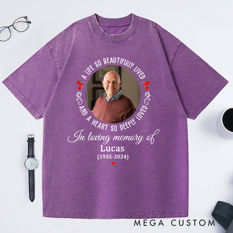 Personalized Memorial Washed T-Shirt Custom Funeral Photo Shirt Rest in Peace Memory Shirt Remembrance Shirt Gift for Loss of Grandfather or Loved One