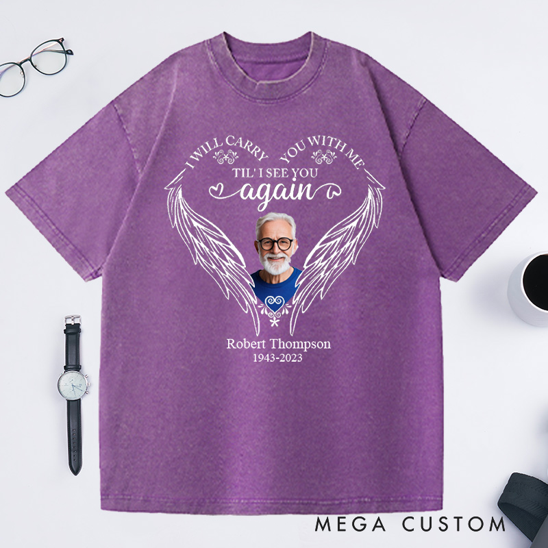 Personalized Memorial Photo Washed T-Shirt Remembrance Tees in Loving Memory Shirt Sympathy Gift for Loss of Father Funeral Keepsake