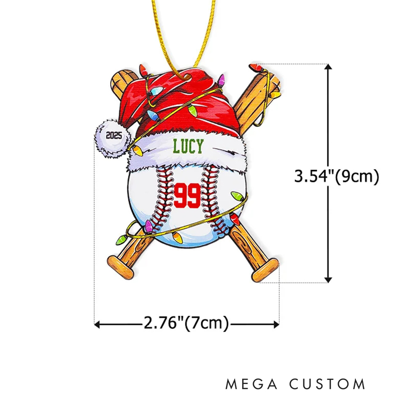 Personalized Acrylic Santa Hat Baseball Christmas Ornament with Name Number and Year 