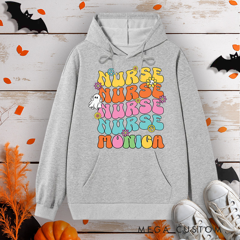 Personalized Hoodies for Nurse Customized Groovy Nurse Design Hoodies Halloween Nurse Hoodie