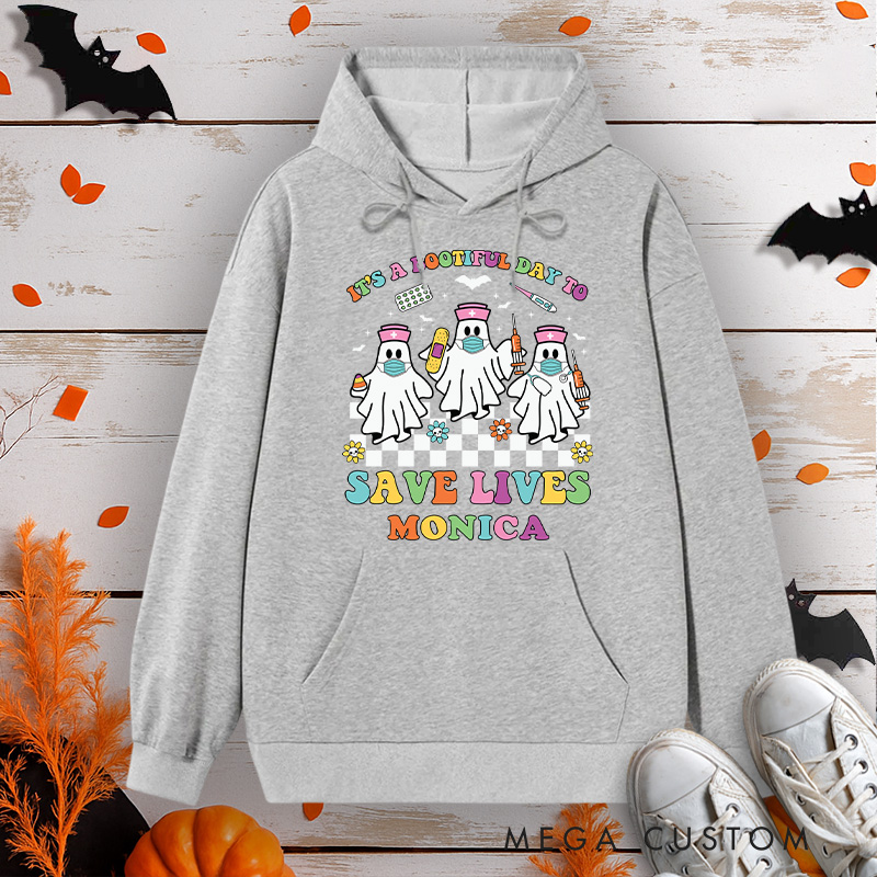 Personalized Hoodies for Nurse Customized It's a Boo-tiful Day to Save Lives Design Hoodies Halloween Nurse Hoodie