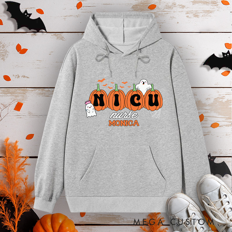 Personalized Hoodies for Nurse Customized NICU Nurse Design Hoodies Halloween Nurse Hoodie